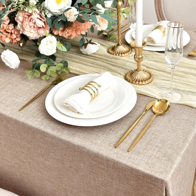 Fitable Faux Linen Tablecloths for Rectangle Tables: Water & Stain Resistant Farmhouse Table Cloth, Washable Burlap Textured Table Covers for Kitchen Dining Party(2 Pack, 52x70 Inch, Beige) - Image 3
