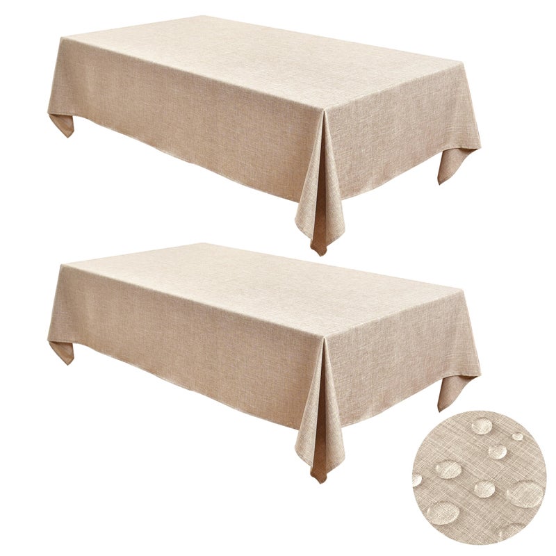 Fitable Faux Linen Tablecloths for Rectangle Tables: Water & Stain Resistant Farmhouse Table Cloth, Washable Burlap Textured Table Covers for Kitchen Dining Party(2 Pack, 52x70 Inch, Beige) - Image 1