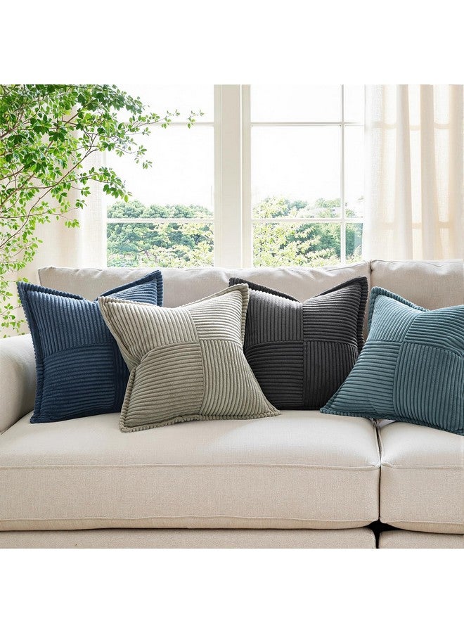 MIULEE MIULEE Blue Corduroy Pillow Covers 20x20 inch with Splicing Set of 2 Super Soft Boho Striped Pillow Covers Broadside Decorative Spring Textured Throw Pillows for Couch Cushion Bed Livingroom  - Image 2