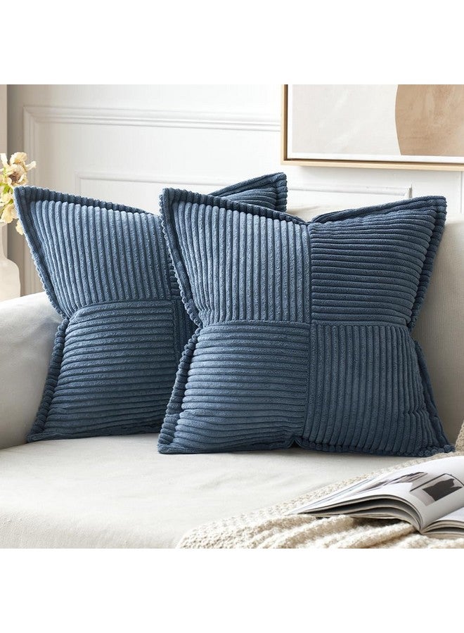 MIULEE MIULEE Blue Corduroy Pillow Covers 20x20 inch with Splicing Set of 2 Super Soft Boho Striped Pillow Covers Broadside Decorative Spring Textured Throw Pillows for Couch Cushion Bed Livingroom  - Image 1