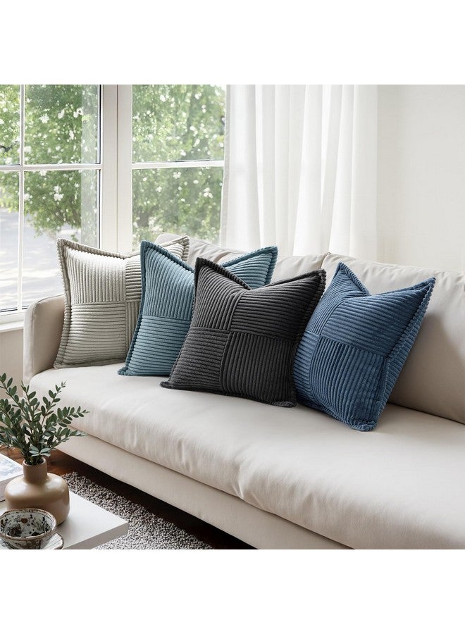MIULEE MIULEE Blue Corduroy Pillow Covers 20x20 inch with Splicing Set of 2 Super Soft Boho Striped Pillow Covers Broadside Decorative Spring Textured Throw Pillows for Couch Cushion Bed Livingroom  - Image 3