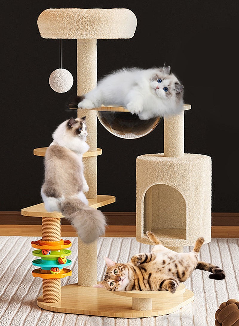 Kidle Wooden Pet Cat Climbing Frame Cat Tree Toy With Cat House Cat Jumping Platform Claw Sharpening Cat Scratching Post 50*40*116cm - Image 3