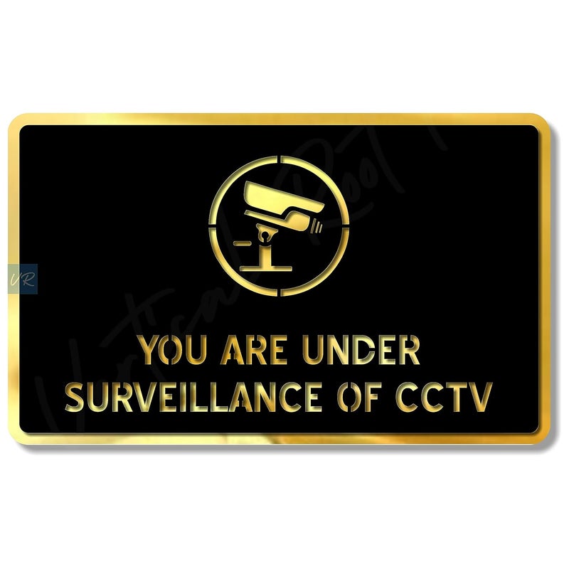Vertical Root Inc ® |You Are Under Surveillance Of CCTV Black Gold Self adhesive Sign 5.5 inch by 9 inch, Mall Business Stores Cafe Shop Hospital School Office Hotel corporate - Image 1