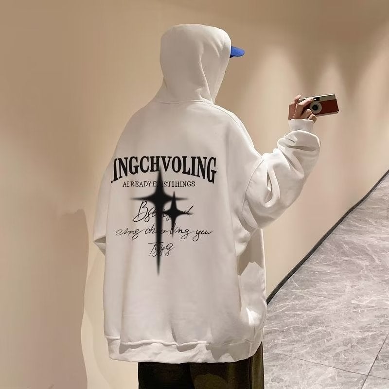 Mens Hoodie Oversize Autumn Winter High-End Streetwear Loose Jacket Blue Velvet  - Image 2