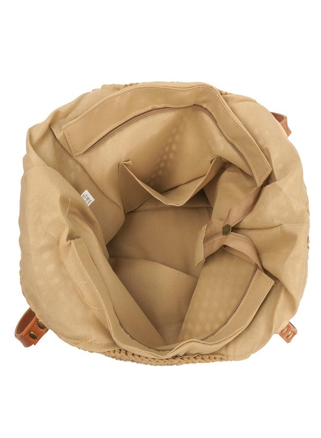 Monique Women Solid Color Hand-woven Crochet Handbag Top-handle Bag Summer Beach Tote Hobo Bag Purse Brown - Image 4