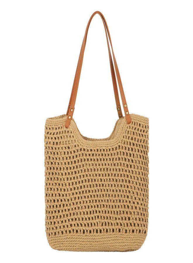 Monique Women Solid Color Hand-woven Crochet Handbag Top-handle Bag Summer Beach Tote Hobo Bag Purse Brown - Image 1