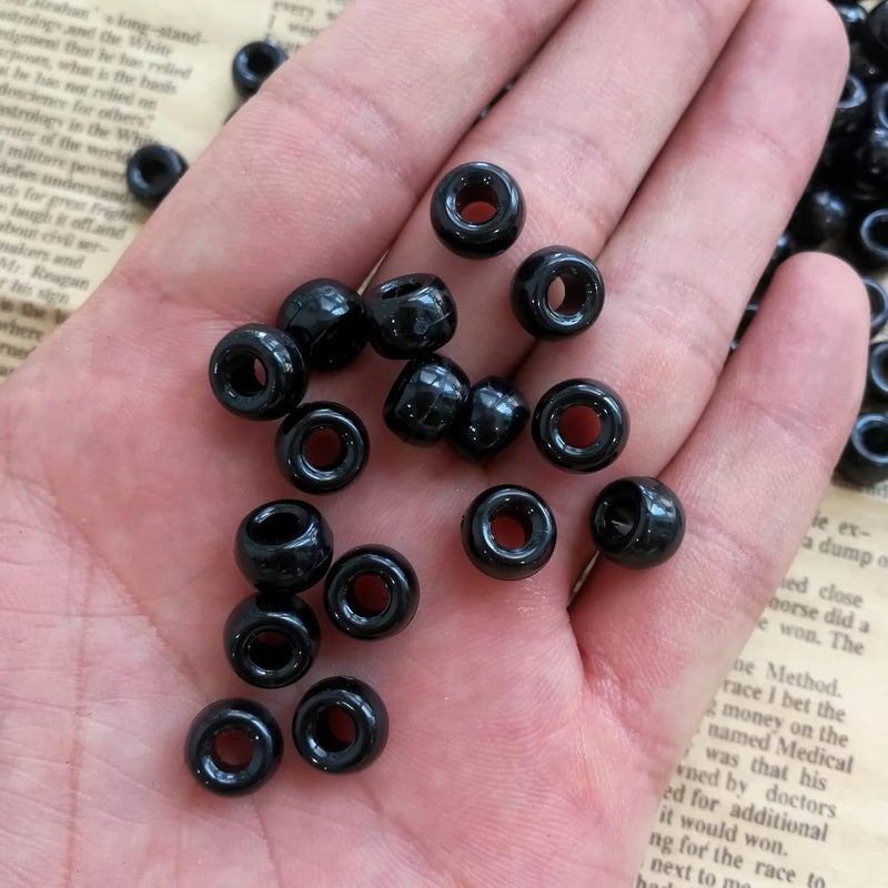 Looconi Amaney 500pcs Black Pony Beads with Storage Box 6x9mm Black Plastic Acrylic Beads for Hair Braids Jewelry Making - Image 3