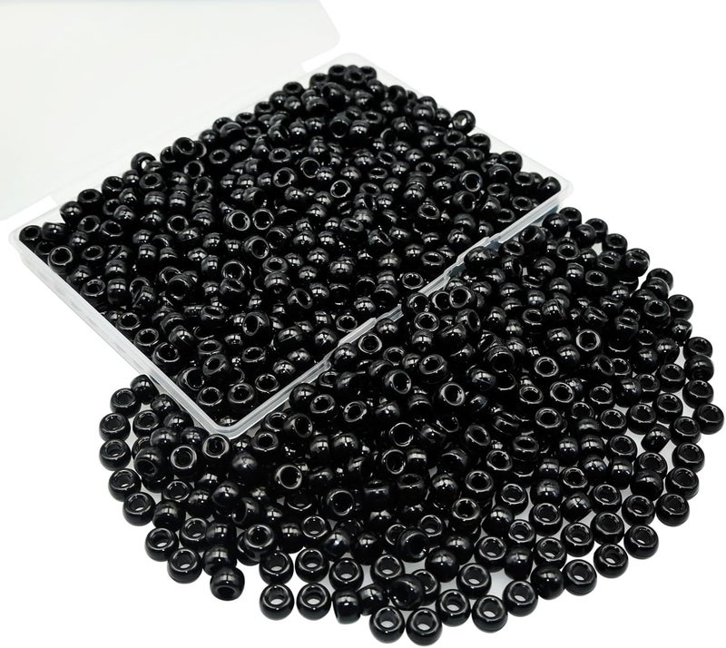Looconi Amaney 500pcs Black Pony Beads with Storage Box 6x9mm Black Plastic Acrylic Beads for Hair Braids Jewelry Making - Image 1