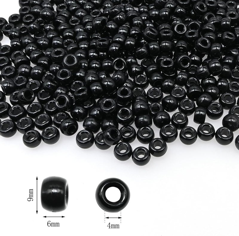 Looconi Amaney 500pcs Black Pony Beads with Storage Box 6x9mm Black Plastic Acrylic Beads for Hair Braids Jewelry Making - Image 2