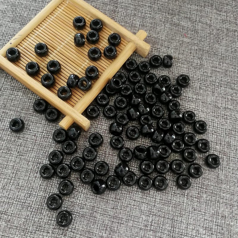 Looconi Amaney 500pcs Black Pony Beads with Storage Box 6x9mm Black Plastic Acrylic Beads for Hair Braids Jewelry Making - Image 4