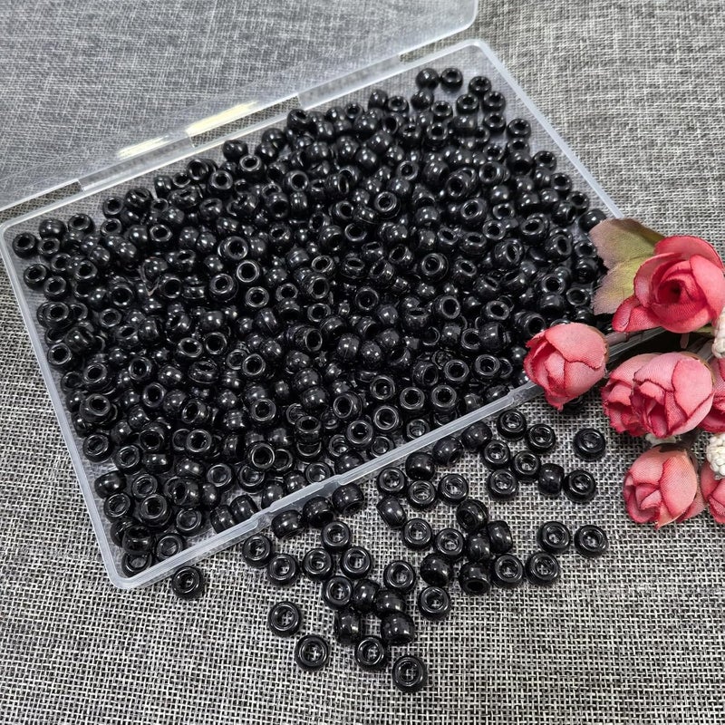 Looconi Amaney 500pcs Black Pony Beads with Storage Box 6x9mm Black Plastic Acrylic Beads for Hair Braids Jewelry Making - Image 5