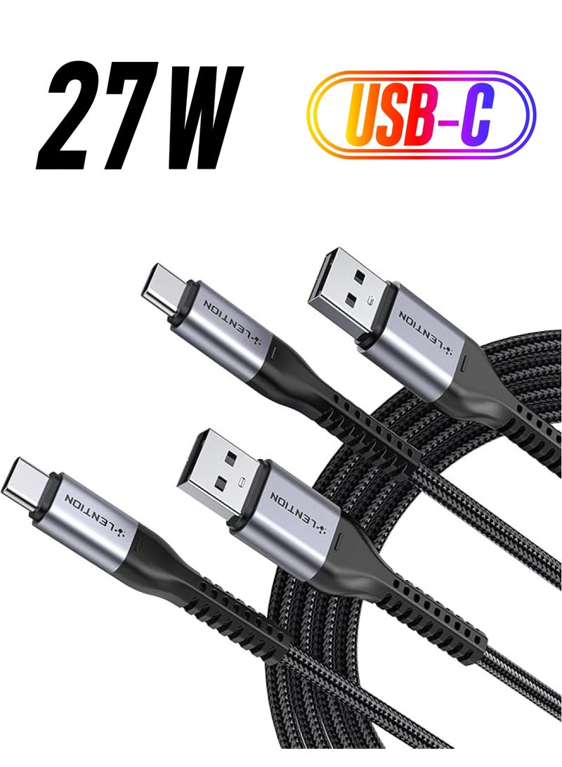 Lention كابل نوع C 9V/3A للشحن السريع (عبوة 2 - 3.3 قدم + 3.3 قدم)، كابل شاحن LENTION USB A إلى USB C بقوة 27W متوافق مع سامسونج جالاكسي S10 S10E S9 S8 بلس نوت 10 9 8، موتو Z، LG G8/G7، المزيد (رمادي) - Image 1