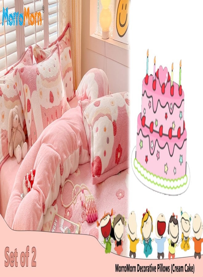 MorroMorn Decorative Pillows Covers Pink Kawaii, 2 Packs Plush Pillow Cases Standard Size, Soft Furry Throw Pillowcase Cushion Shams with Zipper Closure Girls Room Decor (Cream Cake, Standard) - Image 2