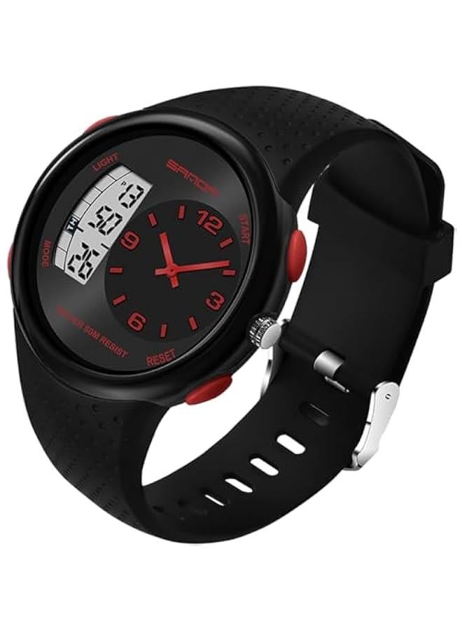 ساعات رائعة للرجال تصميم فريد ومميز ساعة يد مزدوجة المنطقة الزمنية تناظرية رقمية ساعة معصم شبابية مقاومة للماء - Image 1