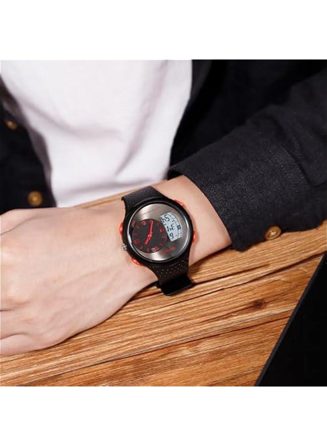 ساعات رائعة للرجال تصميم فريد ومميز ساعة يد مزدوجة المنطقة الزمنية تناظرية رقمية ساعة معصم شبابية مقاومة للماء - Image 5