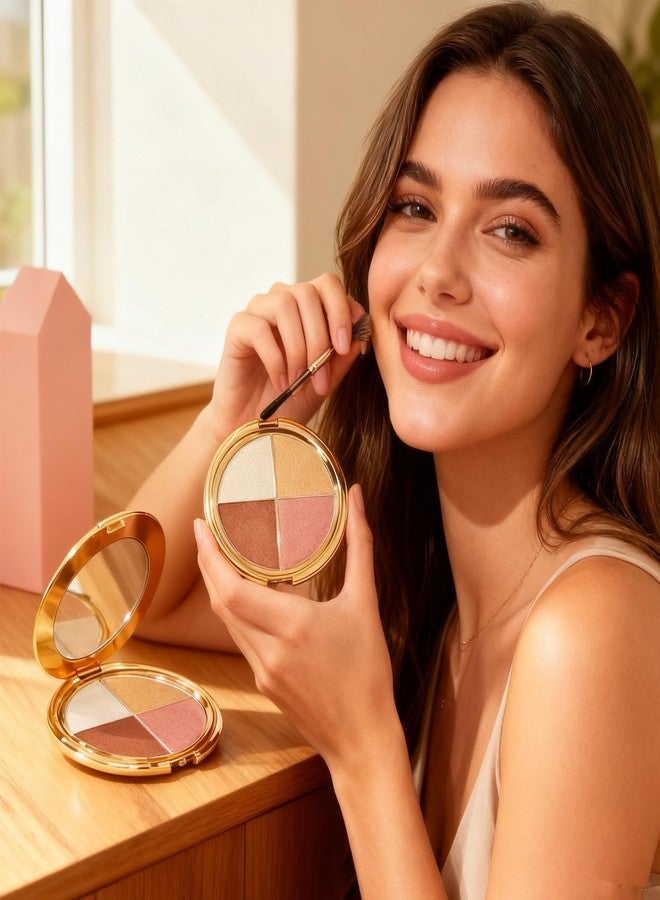 TRTYEF Eye & Cheek Palette - 4-in-1 Highlighter and Blush Palette, Travel-Friendly Compact Makeup Palette for Glow, Long-Lasting Blendable Shades - Image 3
