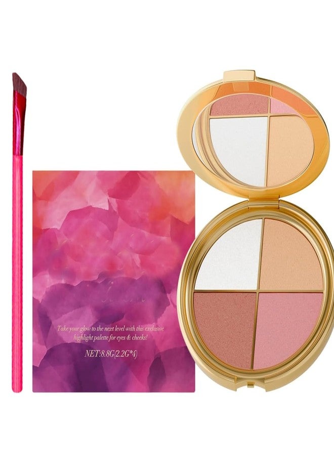TRTYEF Eye & Cheek Palette - 4-in-1 Highlighter and Blush Palette, Travel-Friendly Compact Makeup Palette for Glow, Long-Lasting Blendable Shades - Image 1