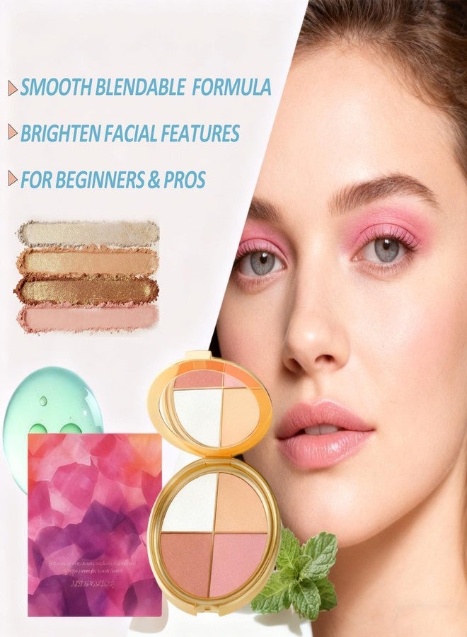 TRTYEF Eye & Cheek Palette - 4-in-1 Highlighter and Blush Palette, Travel-Friendly Compact Makeup Palette for Glow, Long-Lasting Blendable Shades - Image 5