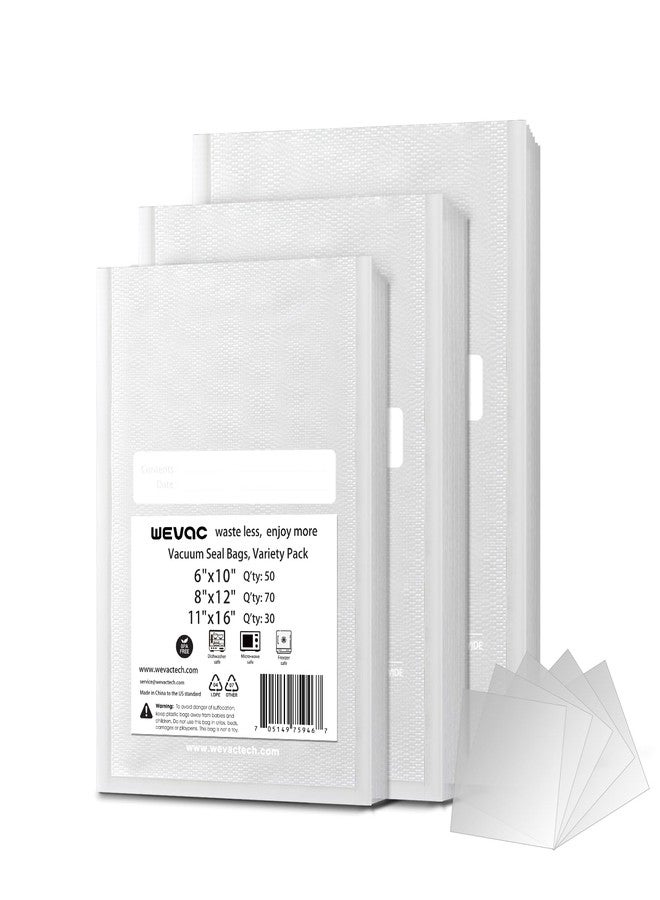 Wevac 6" x 10", 8" x 12" and 11" x 16", 150 Count, Vacuum Sealer Bags for Food Saver, Seal a Meal, Weston, Commercial Grade, BPA Free, Heavy Duty, Great for Vac Storage, Meal Prep and Sous Vide - Image 1