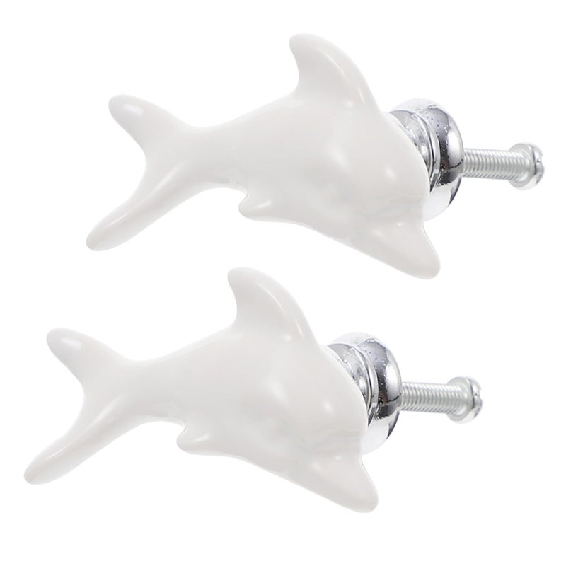 2Pcs White Ceramic Dolphin Cabinet Handles Drawer Pulls For Kitchen Bathroom - Image 2