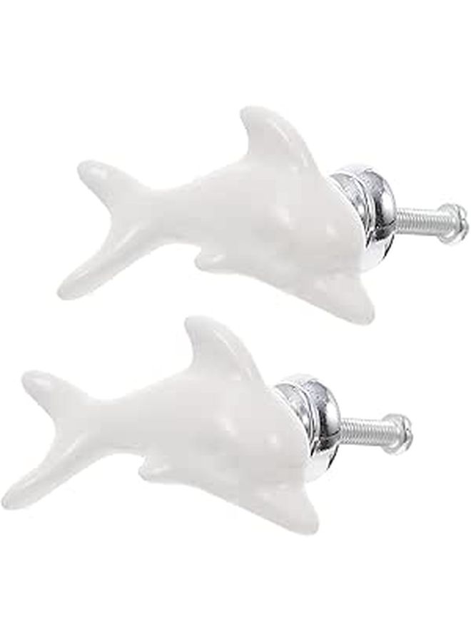 2Pcs White Ceramic Dolphin Cabinet Handles Drawer Pulls For Kitchen Bathroom - Image 1