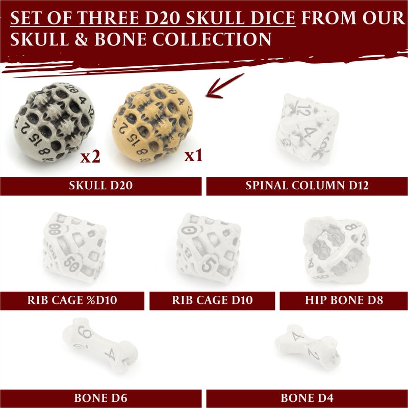 lynx D20 Dice Set - Set of Three 20 Sided Dice - Skull & Bone Themed RPG Dice. Cool & Unique Gift for Dungeons & Dragons (DND)  Warhammer  D&D  Pathfinder  D and D. (Mixed) - Image 4