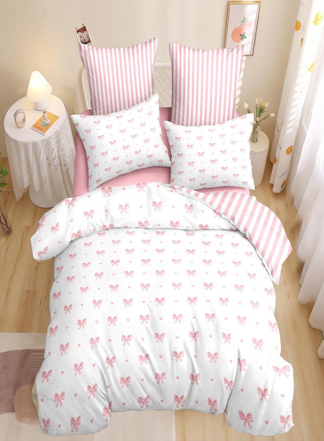 CCoutueChen Pink Bow Comforter Set Queen Size Cute Heart Bowknot Comforter Kids Boys Girls Princess Style Kawaii Bows Love Pattern Bedding Set 3 Pcs (1 Comforter, 2 Pillowcases) - Image 1