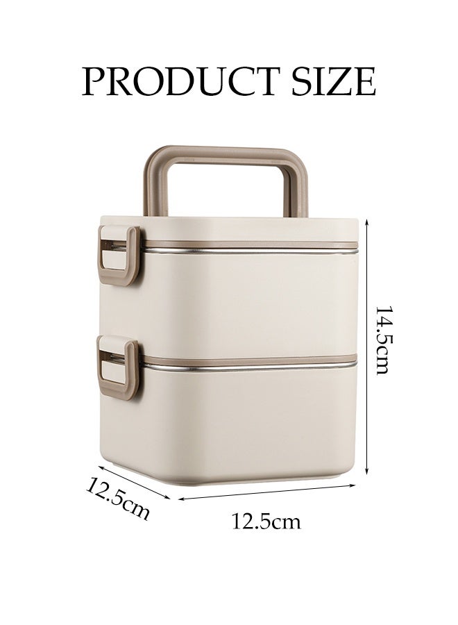 DUNISO Stainless Steel Lunch Box 1.4L Double Layered Bento Box with Sealed Silicone Cover Portable Large Capacity Leak Proof Lunch Box with Handle Meal Prep Container Food Storage Box for School Office Camping Outdoor， Microwaveable Safe - Image 4