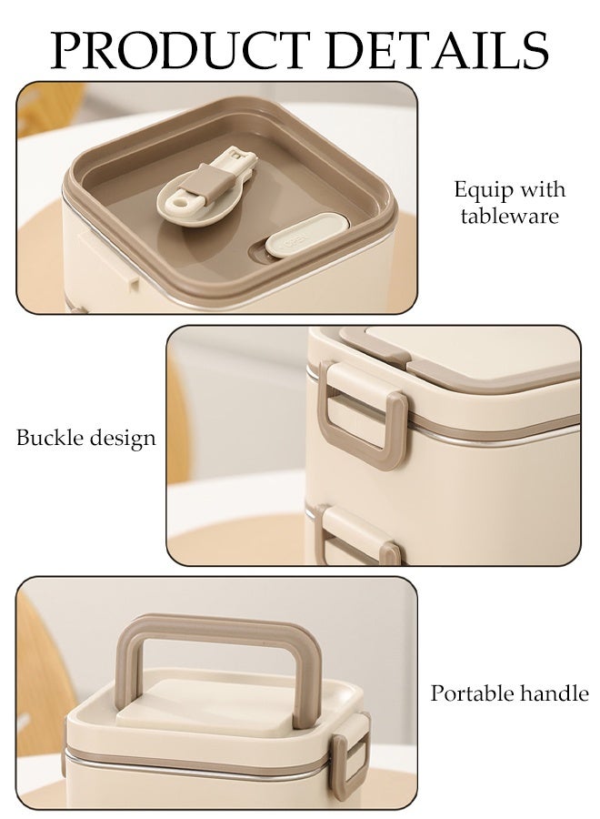 DUNISO Stainless Steel Lunch Box 1.4L Double Layered Bento Box with Sealed Silicone Cover Portable Large Capacity Leak Proof Lunch Box with Handle Meal Prep Container Food Storage Box for School Office Camping Outdoor， Microwaveable Safe - Image 5