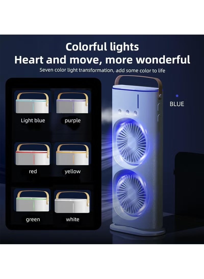 Denx Portable Double-Ended Spray Fan With Remote Control – Power by USB Type C Mist Cooling Tower Fan with 90° Rotation,– Mini Desktop Air Circulator, 280 ml Water Tank, 3 Air Speeds & 3 Cooling Mist, 90° Left and Right Rotation, 7 LED Mobile Air Conditioner for Room, Homes and Office - Image 2