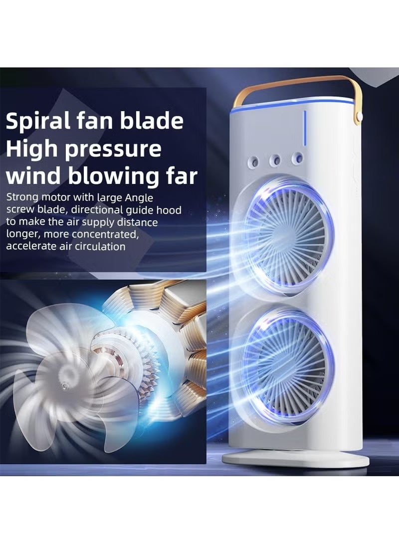 Denx Portable Double-Ended Spray Fan With Remote Control – Power by USB Type C Mist Cooling Tower Fan with 90° Rotation,– Mini Desktop Air Circulator, 280 ml Water Tank, 3 Air Speeds & 3 Cooling Mist, 90° Left and Right Rotation, 7 LED Mobile Air Conditioner for Room, Homes and Office - Image 3