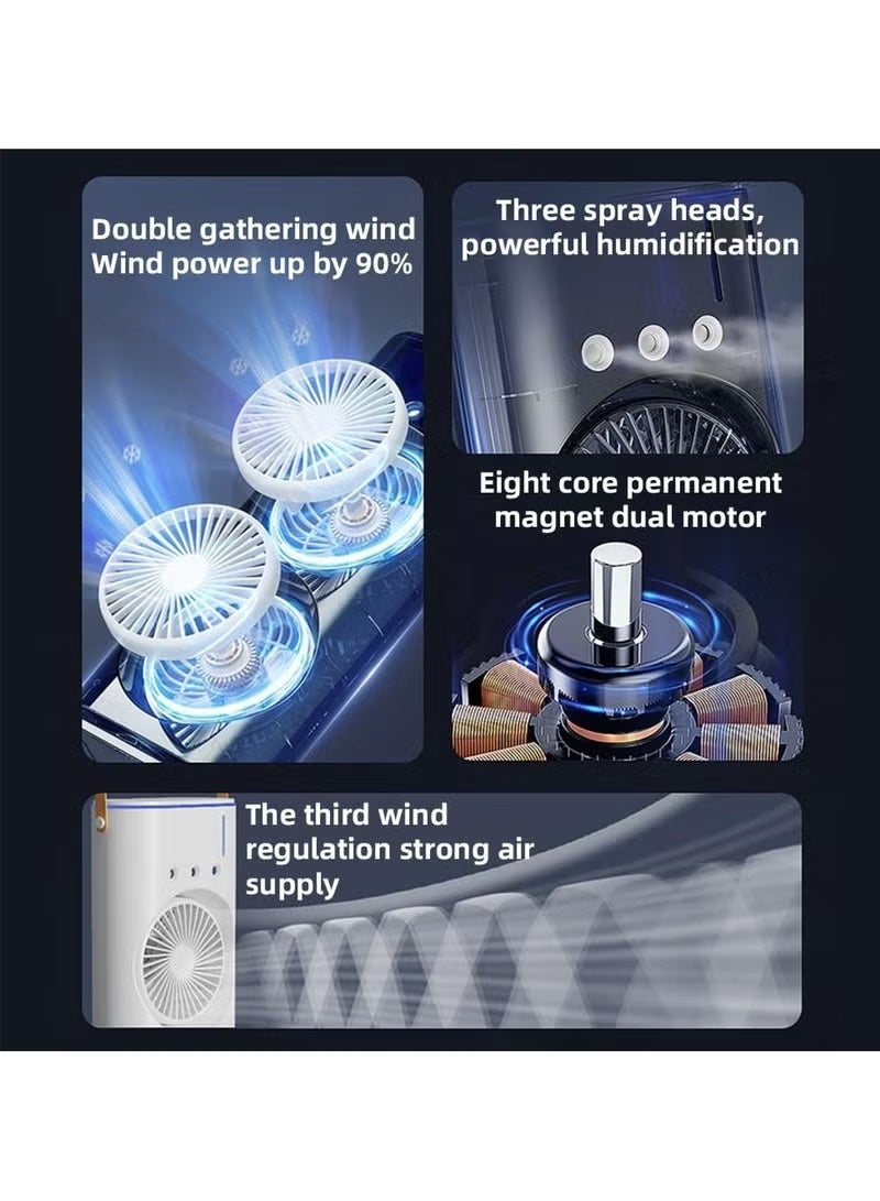 Denx Portable Double-Ended Spray Fan With Remote Control – Power by USB Type C Mist Cooling Tower Fan with 90° Rotation,– Mini Desktop Air Circulator, 280 ml Water Tank, 3 Air Speeds & 3 Cooling Mist, 90° Left and Right Rotation, 7 LED Mobile Air Conditioner for Room, Homes and Office - Image 4