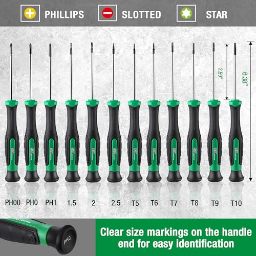SK 12-Piece Mini Screwdriver Set, Includes Slotted/Phillip/Star Screwdrivers, Magnetic Tips, Premium Alloy Steel, SureGrip Handle, with Zipper Pouch - Image 4