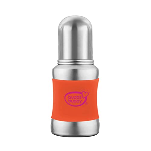 Buddsbuddy Stella Plus Neck New Born Baby Feeding Bottle made With High Grade Stainless Steel | Rust Free Feeding Bottle With Nipple | Leak Proof Baby Bottle | With Extra Spout Sipper | 180 ML | Orange - Image 1