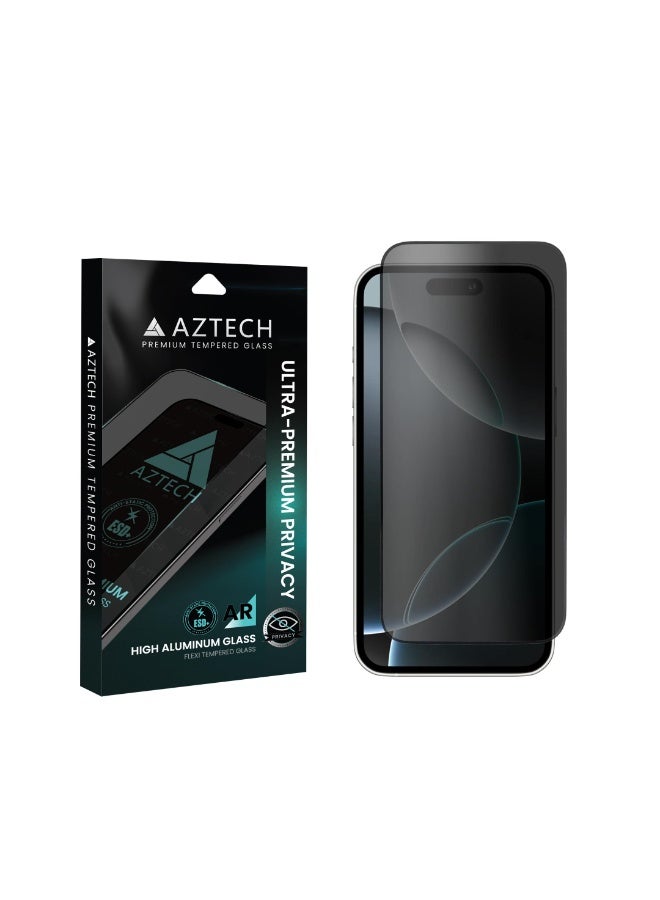 AZTECH iPhone 16 Privacy Screen Protector 6.1” Anti Spy iPhone 16 Tempered Glass Screen Protector Bubble Free HD Coverage Easy Installation (Privacy Black, iPhone 16 6.1 inch)