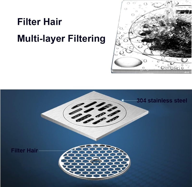 Excefore Stainless Steel Floor Drain Filter, Square Waste Drain Cover With Removable Strainer and Deodorizing Core for Kitchen, Bath, Sink Water Pipe - Image 4