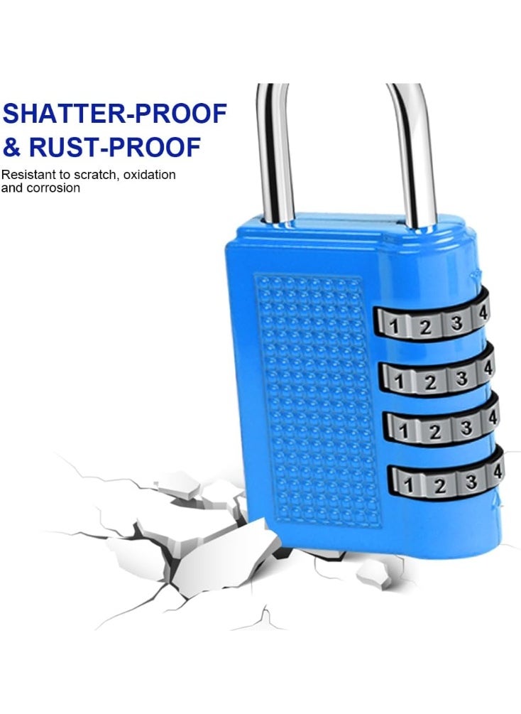 Generic 4 Digit Combination Padlock , Security Padlock, Luggage Travel Locks, Code Lock with Alloy Body for Travel Suitcases, Luggage Bags, Locker, School Gym, Bike Lock - Zinc Finish- Blue  - Image 5
