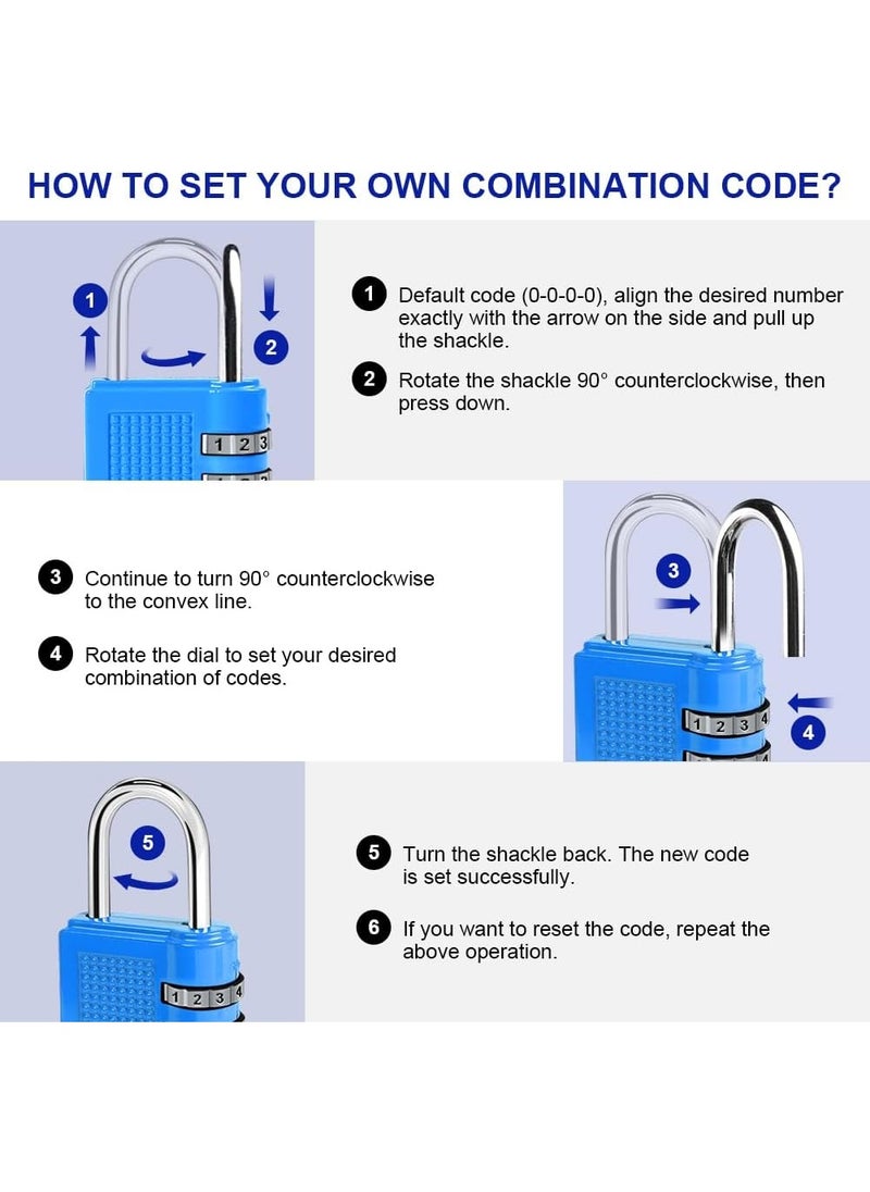 Generic 4 Digit Combination Padlock , Security Padlock, Luggage Travel Locks, Code Lock with Alloy Body for Travel Suitcases, Luggage Bags, Locker, School Gym, Bike Lock - Zinc Finish- Blue  - Image 4
