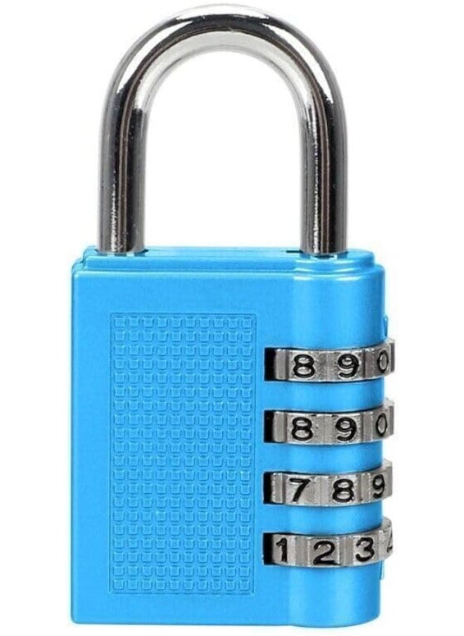 Generic 4 Digit Combination Padlock , Security Padlock, Luggage Travel Locks, Code Lock with Alloy Body for Travel Suitcases, Luggage Bags, Locker, School Gym, Bike Lock - Zinc Finish- Blue  - Image 1