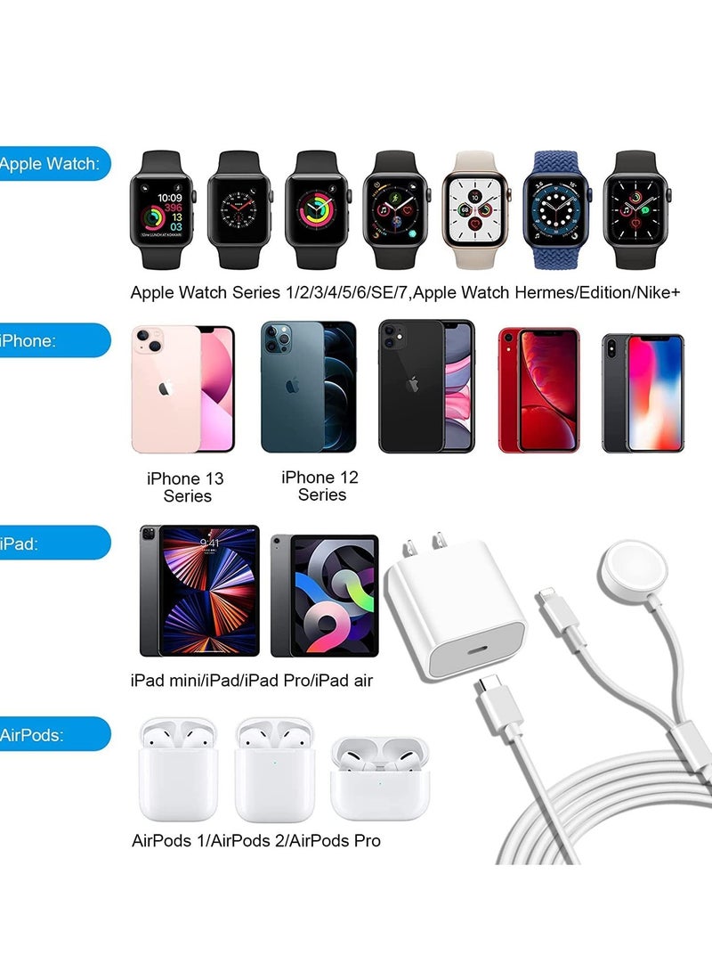 Beauenty USB C Charger for Apple Watch, 20W PD Fast Wall Charger Power Adapter with 2-in-1 iWatch Magnetic Charging Cable Compatible with Apple Watch Series 8/7/6/SE/5/4/3/2, iPhone 14/13/12/11/Pro/Max/Xs/XR/8 - Image 2