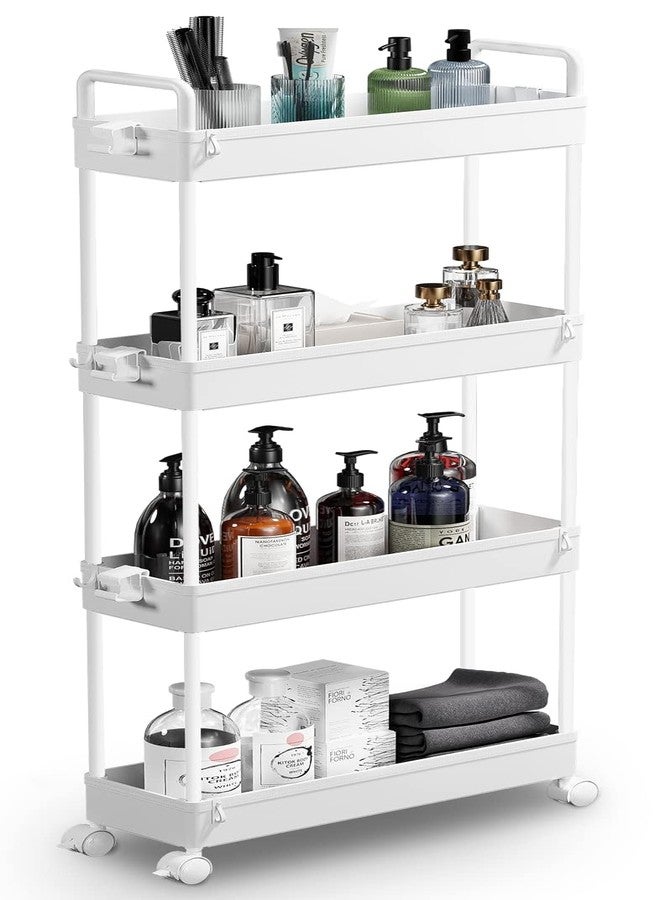 SOLEJAZZ Slim Rolling Storage Cart with Wheels 4 Tier Skinny Bathroom Storage Organizer Narrow Shelf Unit Thin Laundry Room Utility Cart for Bedside Kitchen Office Next to Fridge Small Places, White - Image 1