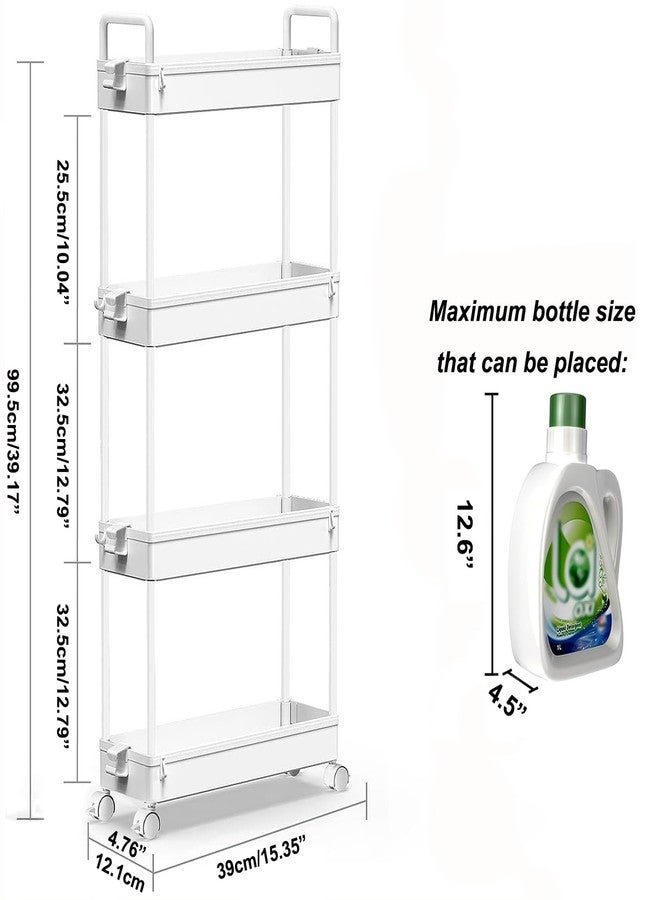 SOLEJAZZ Slim Rolling Storage Cart with Wheels 4 Tier Skinny Bathroom Storage Organizer Narrow Shelf Unit Thin Laundry Room Utility Cart for Bedside Kitchen Office Next to Fridge Small Places, White - Image 2
