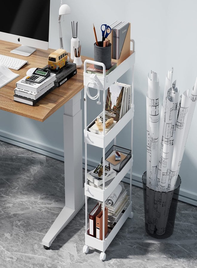 SOLEJAZZ Slim Rolling Storage Cart with Wheels 4 Tier Skinny Bathroom Storage Organizer Narrow Shelf Unit Thin Laundry Room Utility Cart for Bedside Kitchen Office Next to Fridge Small Places, White - Image 5