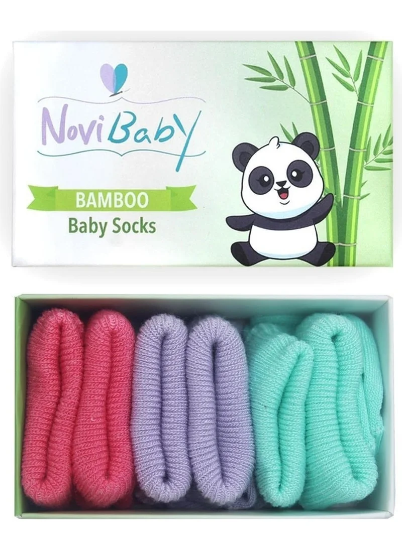 Novibaby 3-Piece Bamboo Newborn Baby Socks Purple Candy