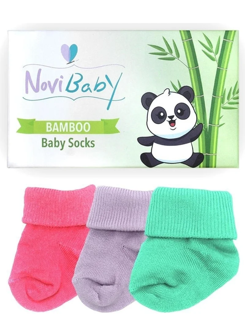 نوفيبيبي 3-Piece Bamboo Newborn Baby Socks Purple Candy