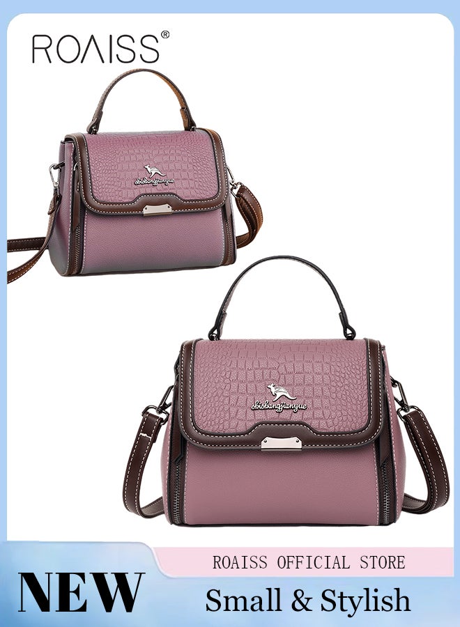 حقيبة كتف متقاطعة بنمط تمساح أنيقة وعصرية متعددة الجيوب مصنوعة من نسيج عالي الجودة مع مقبض مريح كهدية للنساء/الأم/الصديقات باللون الأرجواني