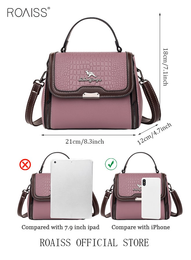 حقيبة كتف متقاطعة بنمط تمساح أنيقة وعصرية متعددة الجيوب مصنوعة من نسيج عالي الجودة مع مقبض مريح كهدية للنساء/الأم/الصديقات باللون الأرجواني