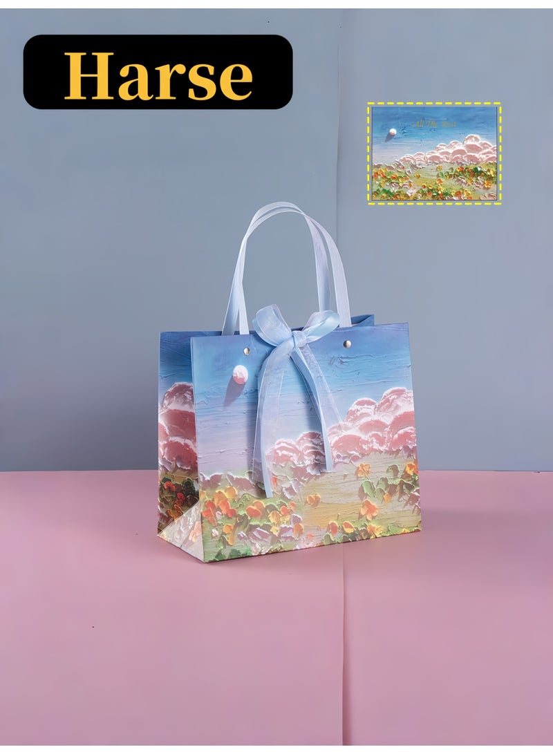 Harse Color Gift Bag with Handle, Oil Painting Gift Paper Bags Medium Size Small Gift Bags Birthday Craft Paper Gift Bags for Presents,Birthdays, Mother's Day,Weddings, Party - Image 1