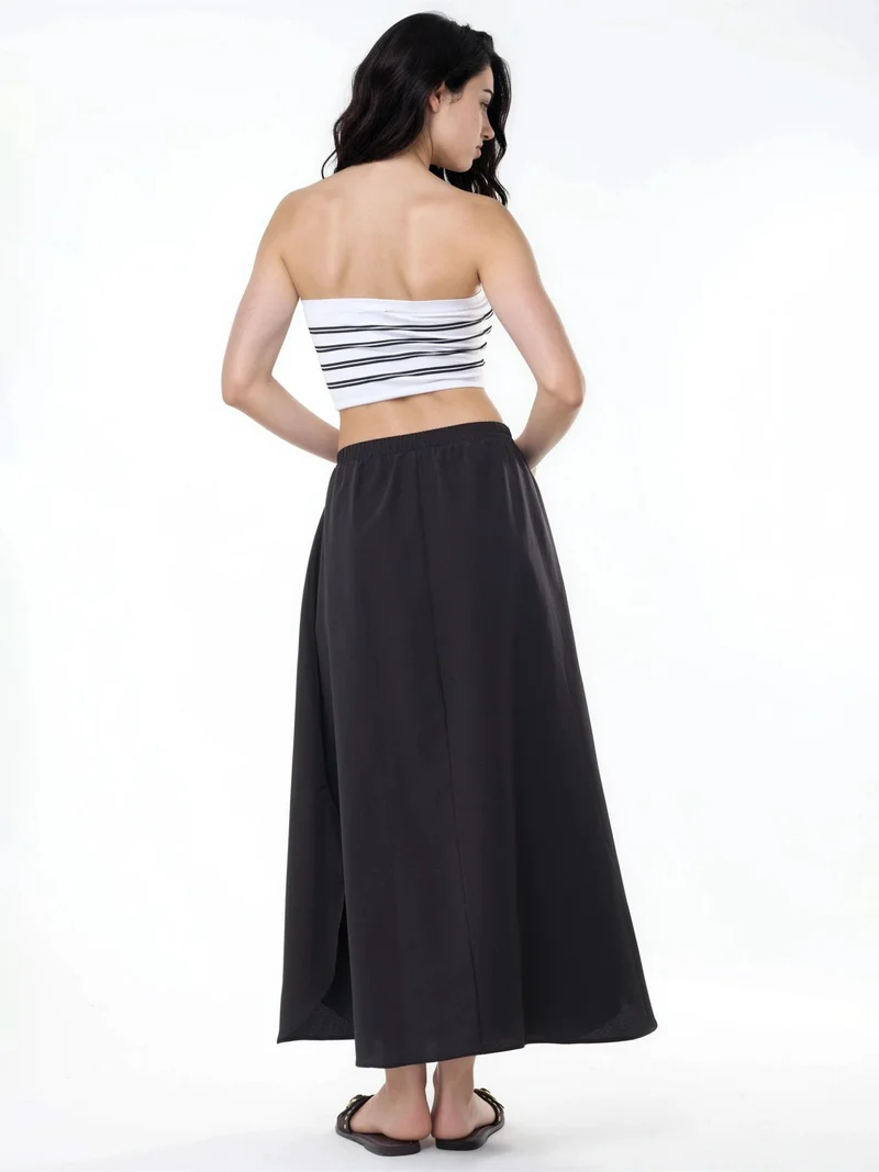 Busem Black BUSEM High Waist Midi A-Line Skirt for Women | Best Price UAE