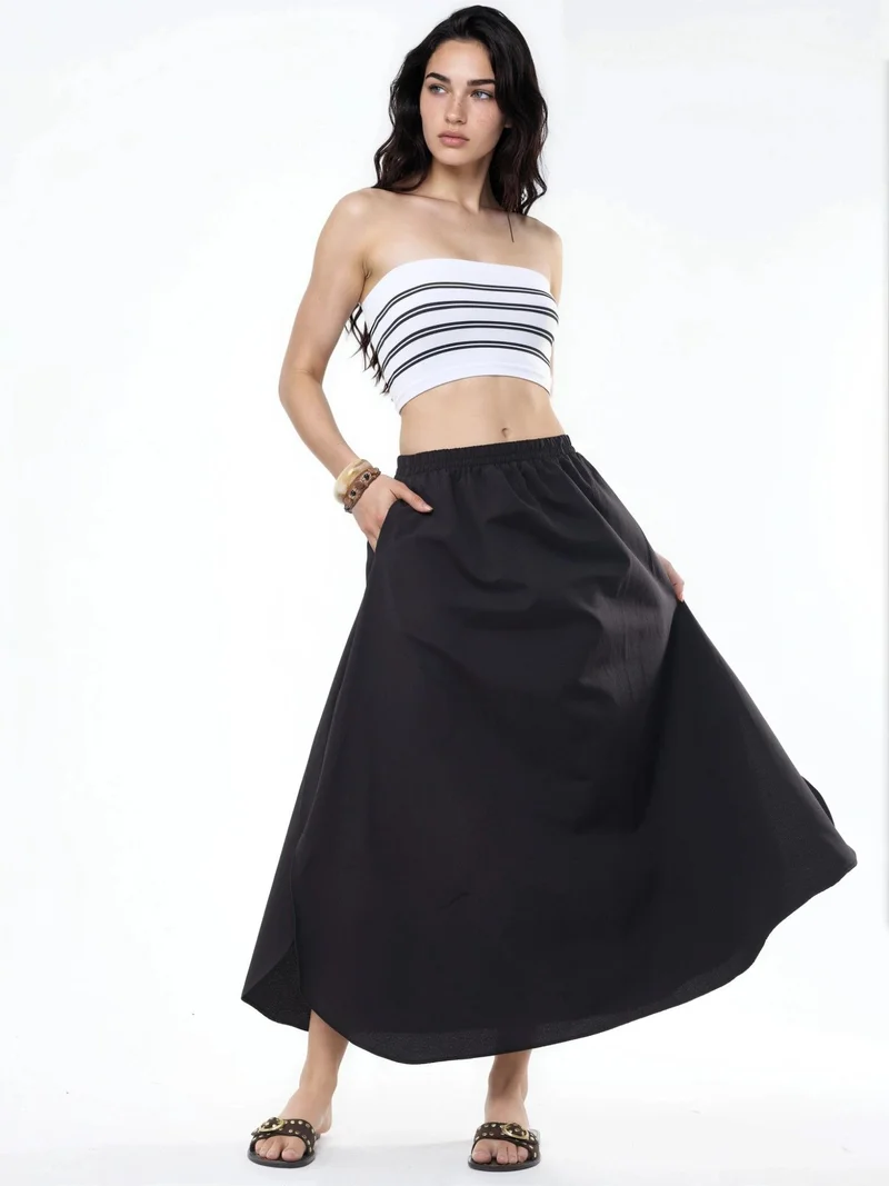Busem Black BUSEM High Waist Midi A-Line Skirt for Women | Best Price UAE